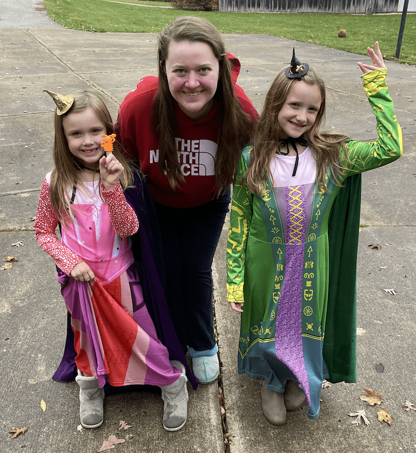 Me and my nieces on Halloween as they are dressed up as the Sanderson Sisters from Hocus Pocus